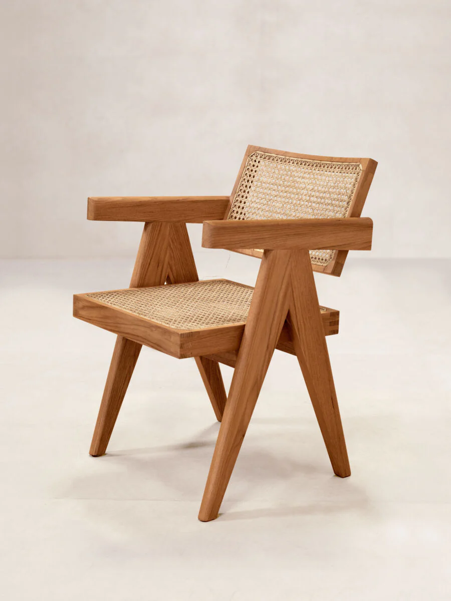 Office Chair V Leg, Natural Teak / Dark Stain