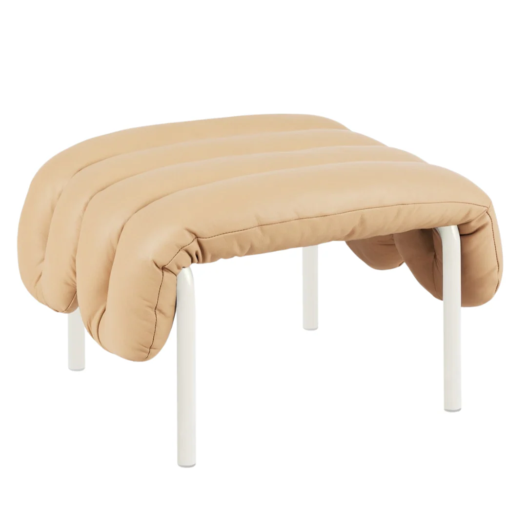 puffy ottoman in cream powder coated steel